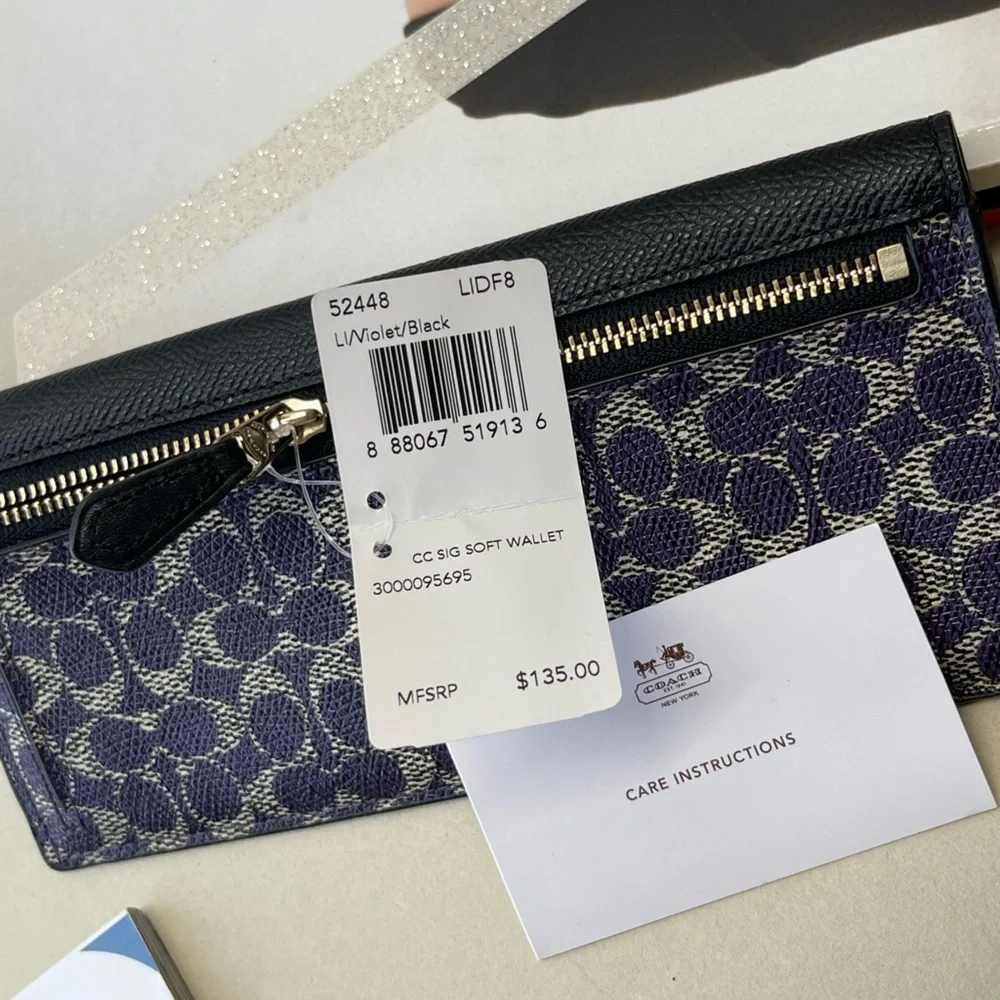 (new+tag) Coach signature monogram classic violet black soft wallet